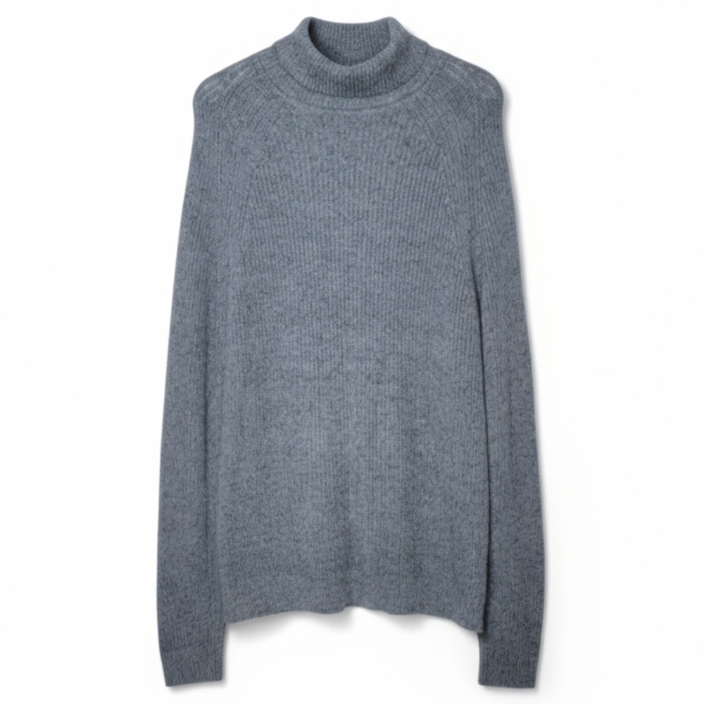 RW&CO Turtleneck Tunic Chunky Sweater Women's M Raglan Sleeve Marled Blue Cotton